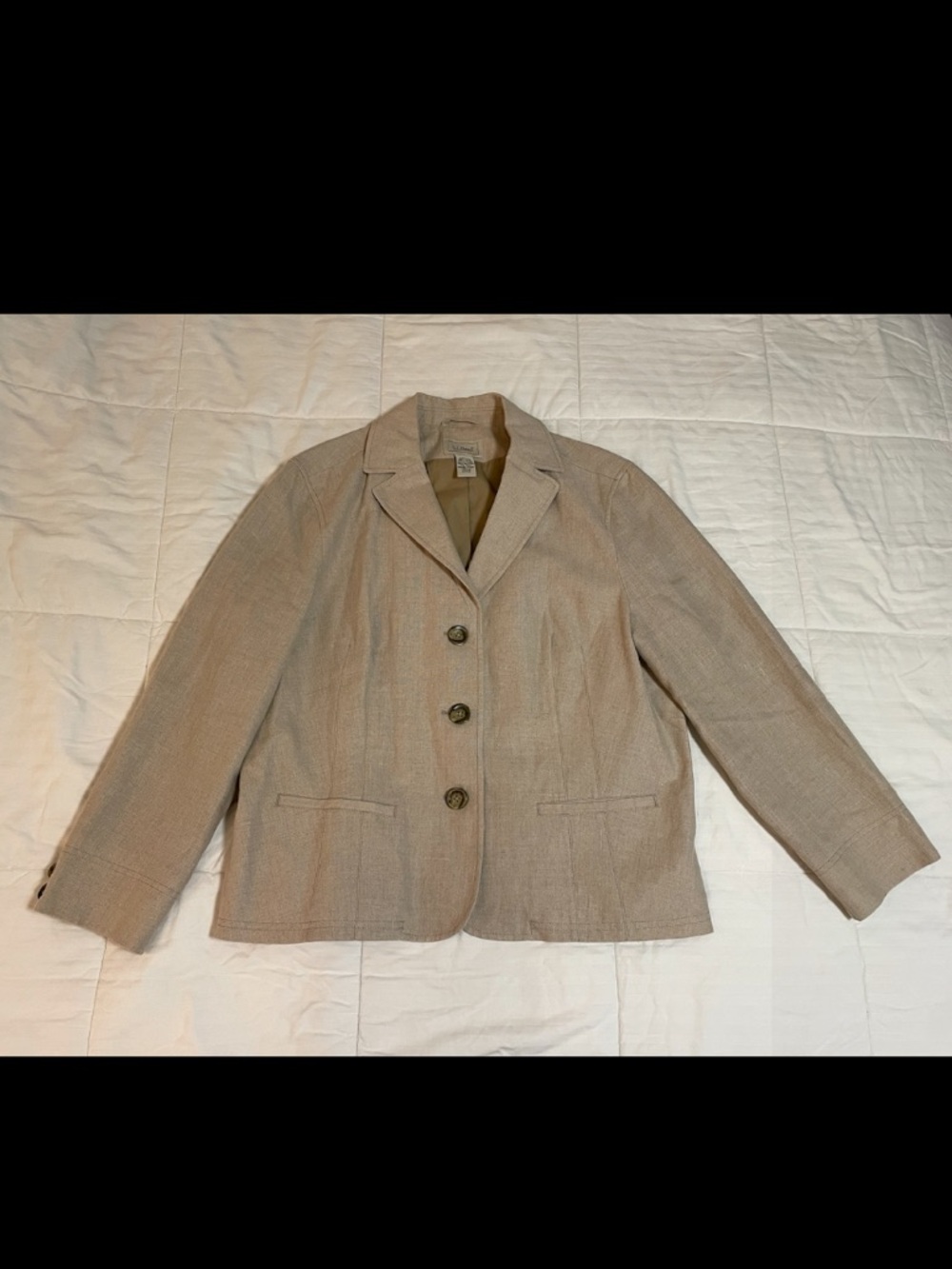 LL Bean Beige Cotton Blazer Jacket Womens Plus Sz 20P Button Neutral Classic
